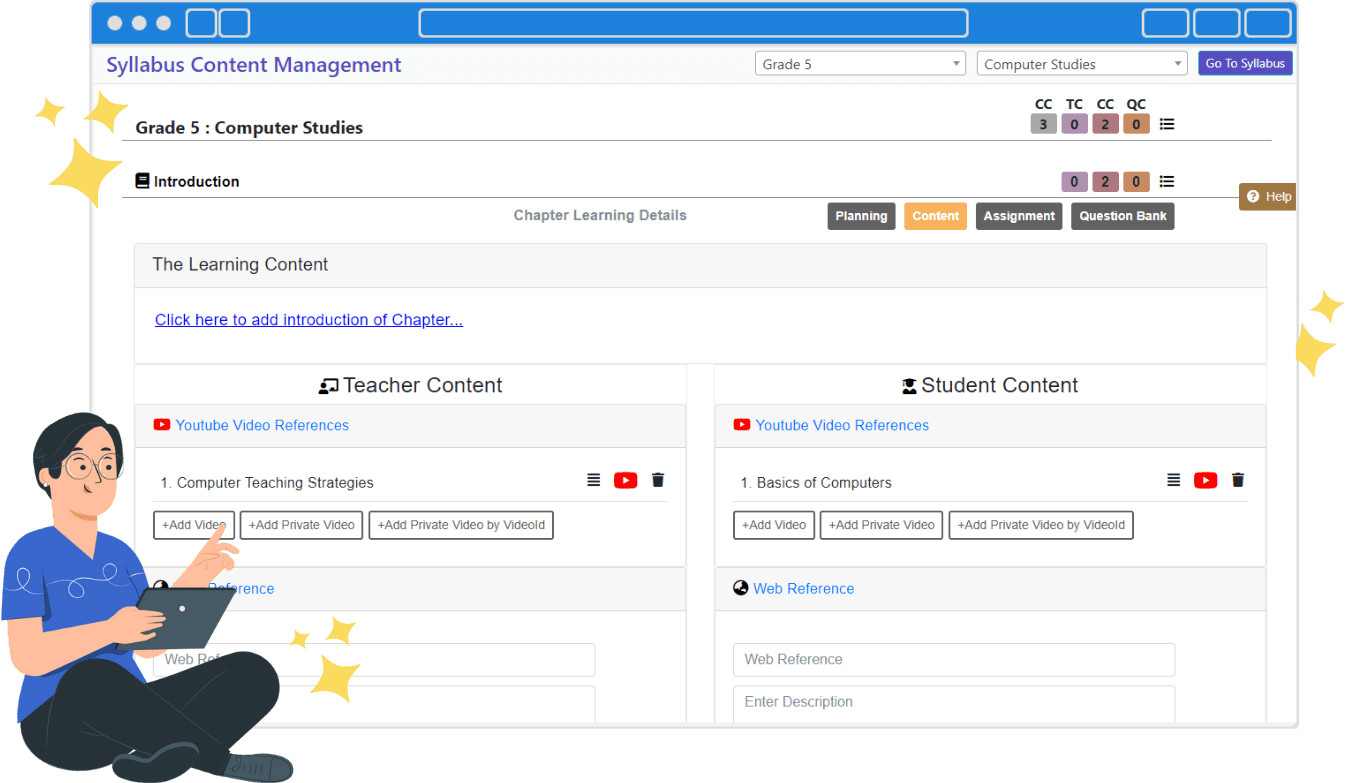 teacher managing learning content on learning management system